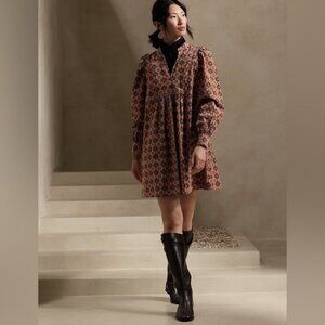 Banana Republic - Solari Corduroy Fun Design Long Sleeve V Neck Mini Dress SZ M
